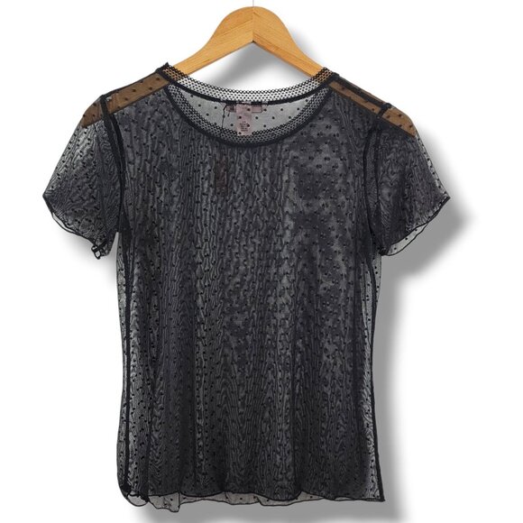 Victorias Secret Sheer Top Black Polka Dot Mesh XS Sexy Whimsigoth Vampy NEW - Picture 7 of 11